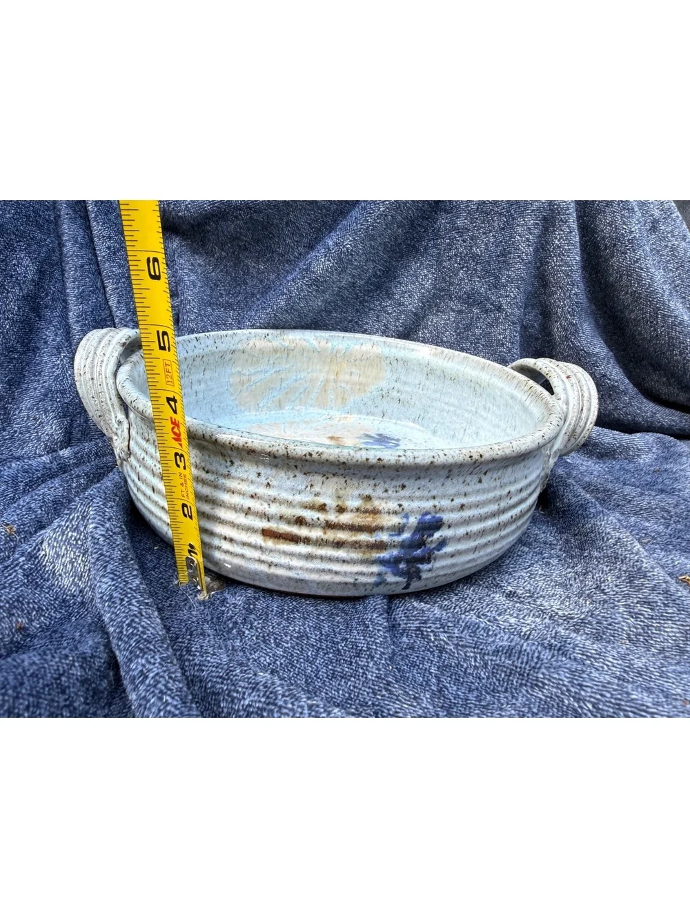 Handcrafted Ceramic Serving Bowl with Handles Signed by Jane Stauffer